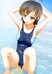 arms_behind_head blush medium_breasts one-piece_swimsuit peeing peeing_in_pool peeing_in_swimsuit peeing_in_water peeing_self peeing_underwater pool pullpull15 sitting_pee swimming_pool swimsuit swimwear urinating_female water wetting wetting_self