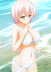 bikini bikini_bottom bikini_top blush bob_cut large_breasts oops peeing peeing_in_swimsuit peeing_in_water peeing_self peeing_underwater pink_hair pullpull15 swimsuit swimwear urinating_female water wetting wetting_self white_bikini