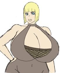 1female 1girls big_breasts bimbo blonde_hair blue_eyes breasts breasts_bigger_than_head cleavage female female_only huge_breasts light-skinned_female looking_at_viewer momiji_(artist) naruto naruto_(series) samui simple_background solo solo_female solo_focus tagme thick twitter_link voluptuous