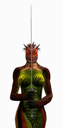 1girls 3d argonian breasts female female_only garry's_mod nude oblivion reptile savira scalie solo sword the_elder_scrolls turtle-head video_games weapon