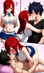 1female 1male ai_generated couple erza_scarlet fairy_tail gray_fullbuster kissing red_hair