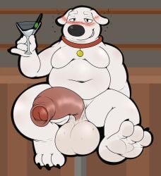 2024 3_toes alcohol anthro balls belly beverage big_balls black_claws blush brian_griffin bubble canid canine canis claws cocktail_glass collar collar_only container cup domestic_dog drinking_glass drunk drunk_bubble english_description family_guy feet foreskin front_view fur genitals glass glass_container glass_cup half-closed_eyes half-erect hi_res holding_beverage holding_glass holding_object humanoid_genitalia humanoid_penis inside male mammal moobs narrowed_eyes nude overweight overweight_anthro overweight_male penis pink_balls red_collar rokie38 saggy_balls sitting smile solo substance_intoxication toes white_body white_fur