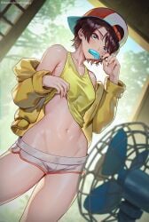 1girls belly belly_button blush blushing cap diagonal_angle female female_only hat hololive hololive_japan jpeg light-skinned_female light_skin mostly_clothed oozora_subaru popsicle popsicle_melting shamelessfroggy short_shorts shorts tagme thighs tomboy tummy virtual_youtuber vtuber