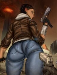 alyx_vance ass female fully_clothed gun half-life half-life_2 jacket jeans pov ultamisia valve weapon