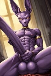 ai_generated beerus big_balls big_penis cocky69 dragon_ball_super excessive_size gay holding_penis hyper_penis long_penis muscular