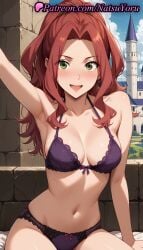 1girls :d ai_generated anime anime_style arm_up armpit armpits bangs bare_shoulders bikini bitch_(shield_hero) blush bow_bra bow_panties bra breasts brick_wall bust busty castle cleavage collarbone day earrings female female_focus female_only green_eyes hentai jewelry large_breasts lingerie long_hair looking_at_viewer malty_s_melromarc medium_breasts natsuyoru navel open_mouth outdoors panties pantsu parted_bangs ponytail purple_bra purple_panties red_hair sitting sky smile solo solo_female stomach tate_no_yuusha_no_nariagari teeth the_rising_of_the_shield_hero thighs underwear underwear_only voluptuous voluptuous_female