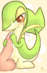 cum female male oral pokemon pokemon_(species) sildre snivy swallowing tricksta