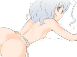 1girls afunai ass backboob breasts completely_nude female looking_back nude pillow tagme