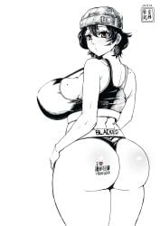 1girls asian asian_female ass ass_focus bare_shoulders beanie best_girl black_and_white black_hair black_pants black_topwear blacked blacked_clothing bottom_heavy breasts brown_eyes bubble_butt chin_length_hair dat_ass dumptruck_ass female female_only female_protagonist fuuko_izumo japanese_female large_ass large_breasts looking_at_viewer looking_back mole_on_breast paag perfect_body qos queen_of_spades scantily_clad short_hair shounen_jump sideboob snowbunny spade_earrings spankable_ass tattoo tattoo_on_butt thick_thighs undead_unluck voluptuous voluptuous_female wife_material