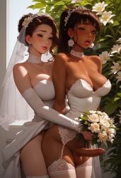 ai_generated anal brown_hair corset erection flower flowers futa_on_futa futa_only futanari interracial lingerie wedding_dress wedding_veil