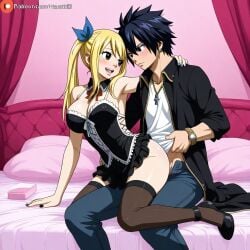 1female 1male ai_generated blonde_hair clothed_sex couple fairy_tail gray_fullbuster lucy_heartfilia