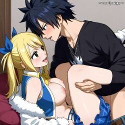 1female 1male ai_generated blonde_hair clothed_sex couple fairy_tail gray_fullbuster lucy_heartfilia