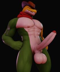 2024 3d_(artwork) abs anaroth animal_humanoid anthro big_penis casual_nudity closed_eyes crocodile crocodilian digital_media_(artwork) erection foreskin genital_focus genitals glitch_productions green_body gummigoo_(tadc) hands_on_hips happy hi_res huge_cock humanoid lizard male multicolored_body muscular muscular_anthro muscular_male nipples nude partially_retracted_foreskin pecs penis penis_focus presenting presenting_balls presenting_penis reptile scalie scalie_humanoid simple_background solo the_amazing_digital_circus yellow_body