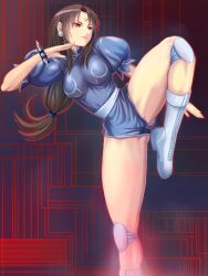 brown_hair capcom chun-li corruption edexigerero enemy_conversion femsub glowing glowing_eyes hypnotic_accessory long_hair microchip red_eyes street_fighter street_fighter_ii_v tech_control