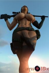 3d 3d_(artwork) big_balls big_breasts big_penis breasts erection futanari huge_breasts konami ladyabysso low-angle_view metal_gear_solid nipples penis quiet_(metal_gear) solo