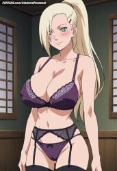 ai_generated aindroidparanoid ass ass_focus big_ass big_breasts big_butt blonde_hair bra busty cameltoe curvy cute fat_ass female female_only from_behind garter_belt hips huge_ass huge_breasts ino_yamanaka large_ass large_breasts legs lingerie narrow_waist naruto naruto_(classic) naruto_(series) naruto_shippuden panties ponytail slim_waist stable_diffusion thick_ass thick_thighs thighhighs voluptuous waist wide_hips