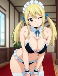 ai_generated cleavage fairy_tail large_breasts lucy_heartfilia maid_bikini squeezing_breast