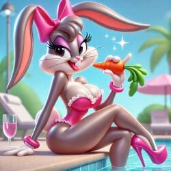 ai_generated big_breasts bikini bugs_bunny busty_female high_heels lingerie looney_tunes mtf_transformation poolside rule_63