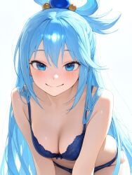 ai_generated april68th aqua_(konosuba) bare_legs belly_button bending_forward bending_over big_ass blue_eyes blue_hair bra embarrassed kono_subarashii_sekai_ni_shukufuku_wo! lingerie lingerie_only long_hair looking_at_viewer medium_breasts panties red_eyes selfie selfie_pose slim_waist teenager thick thick_thighs tied_hair underwear wide_hips