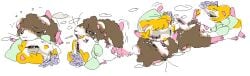 2018 2n2n brown_body brown_fur cricetid duo fan_character female feral feral_on_feral fur hamster hamtaro_(series) male male/female mammal rodent sex simple_background white_background white_body white_fur yellow_body yellow_fur