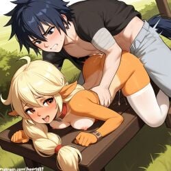 1female 1male ai_generated applejack_(mlp) crossover fairy_tail furry_female gray_fullbuster my_little_pony sex tanline