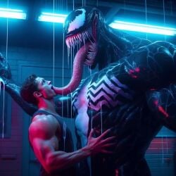 ai_generated bara male_only muscular muscular_male spider-man tom_holland tongue tongue_out venom venom_(marvel)