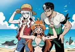 berserk cosplay dreson griffith griffith_(berserk) guts_(berserk) lina_inverse monkey_d_luffy nami no_sex non-sexual one_piece roronoa_zoro slayers victory_sign