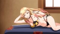 2d accurate_art_style animated anime_screencap bikini blonde_hair bouncing_breasts breasts canonical_scene cloverworks female female_focus gyaru indoors jiggling_breasts kitagawa_marin large_breasts long_hair necklace official_animation official_art screencap shorter_than_10_seconds softcore solo sono_bisque_doll_wa_koi_wo_suru swimwear