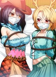 2girls bondage bound female female_only gag gagged kicchou_yachie kikoka_(mizuumi) over_the_nose_gag saki_kurokoma touhou