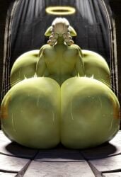 after_transformation ai_generated anthro ass ass_focus backboob bimbo bimbofication bubble_butt friendship_is_magic gigantic_ass gigantic_breasts gooner_dimension granny_smith_(mlp) halo huge_ass huge_breasts instant_transformation my_little_pony snuddy_(style) sweat sweaty