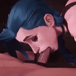 ai_generated arcane blowjob blue_hair jinx_(league_of_legends) league_of_legends male oral_sex penis