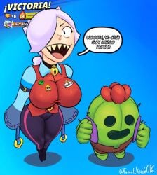 1boy 1girls before_sex big_ass big_breasts brawl_stars breasts colette_(brawl_stars) crazy_girl duo happy plant smile spike_(brawl_stars) supercell tamalito yellow_teeth