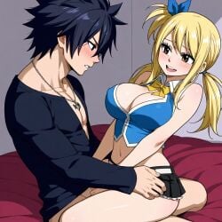 1female 1male ai_generated blonde_hair clothed_sex couple fairy_tail gray_fullbuster lucy_heartfilia