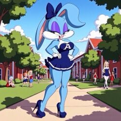 ai_generated buster_bunny busty_bunny cheerleader cheerleader_uniform high_heels mtf_transformation rule_63 tiny_toon_adventures