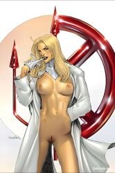 ai_assisted ai_edit blonde_female blonde_hair blue_eyes blueblaster69 breasts comic comic_cover edit edited emma_frost female hellfire_club marvel marvel_comics nipples pubic_hair pussy salvador_larroca trimmed_pubic_hair vagina white_queen x-men