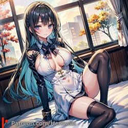 1girls bedroom big_breasts blue_eyes breasts dress henhalla mai sakurajima_mai solo solo_female young younger_female