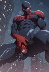 ai_generated big_breasts clothing cum cum_in_ass cum_in_pussy cum_inside cuntboy gay large_pecs male_only marvel muscular peter_parker pussy pussy_juice spider-man spread_legs spread_pussy suit thick_thighs