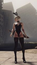 3d bob_cut bunny_costume bunny_ears bunny_girl bunnysuit gameplay gameplay_screenshot grey_hair high_heels hourglass_figure ingame_model mod nier nier:_automata nier_(series) slim_waist tagme thick_thighs thighhighs white_hair wide_hips yorha_2b