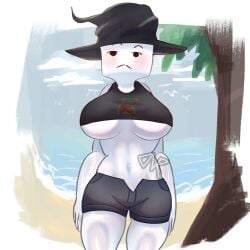 background beach blush breasts clothing color female_only item_asylum roblox roblox_game shading short_pants short_shirt tank_top unbuttoned_pants watermark