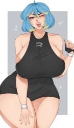 2024 2d 2d_(artwork) balenciaga big_hips black_bodysuit blue_hair bracelets breasts_bigger_than_head eyewear_removed fangs female female_only frosted_tips god_damn hips holy_shit hot_girl_summer huge_ass huge_breasts huge_hips huge_thighs large_hips light_skin light_skinned_female looking_at_viewer nipple_bulge nipples_visible_through_clothing seductive shoulder_length_hair skin_tight solo solo_female spandex_suit spookiebuni sunglasses thicc thick_lips thick_thighs tongue_out wide_hips winking winking_at_viewer