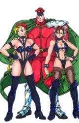 beret blonde_hair brown_hair cammy_white capcom chun-li corruption double_hair_bun enemy_conversion femsub hair_bun_covers hair_buns hand_on_hip long_hair m._bison maledom short_hair street_fighter thighhighs traditional twintails