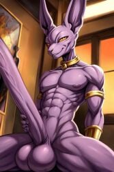 ai_generated beerus big_balls big_penis cocky69 dragon_ball_super excessive_size gay holding_penis hyper_penis long_penis muscular