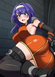 ass ass_focus blue_hair blush breasts clothing fire_emblem fire_emblem:_path_of_radiance fire_emblem:_radiant_dawn gloves goma_tarata green_eyes intelligent_systems jpeg lying mia_(fire_emblem) nervous nintendo open_mouth surprise visible_underwear white_underwear