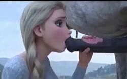 1boy 1girls animal_genitalia animal_penis blonde_hair blowjob blue_dress disney elsa_(frozen) from_side frozen_(film) horse horsecock light-skinned_female light_skin oral_sex princess shorter_than_10_seconds straight tagme video white_hair zoophilia