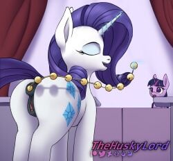 1girls anal_beads anus butt caro carousel_boutique closed_eyes cutie_mark dialogue equid equine friendship_is_magic genitals horn horse mammal my_little_pony pony pussy rarity_(mlp) sex_toy straight_hair surprise thehuskylord twilight_sparkle_(mlp) unicorn