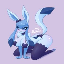 1girls anthro ass big_breasts blue_skin breasts buutymon eeveelution game_freak glaceon humanized lingerie nintendo pokemon pokemon_(species) tagme