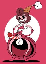 1futa 2019 balls ballsack baroness_von_bon_bon bottomless clothed clothing cuphead_(game) dress dress_lift erection eyelashes futa_only futanari huge_balls huge_cock humanoid humanoid_penis mostly_clothed penis pink_skin regret_everything solo spread_legs standing video_game