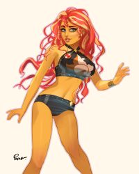 1girls bikini bracelet breasts commission equestria_girls female female_only friendship_is_magic hasbro hi_res highres joe_pekar looking_at_viewer my_little_pony navel solo solo_female sunset_shimmer swimsuit