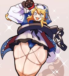 1boy blonde_hair blue_eyes bridget bulge dimansfw femboy fully_clothed guilty_gear guilty_gear_strive light_skin male male_only penis_bulge solo solo_male thick_thighs thighs