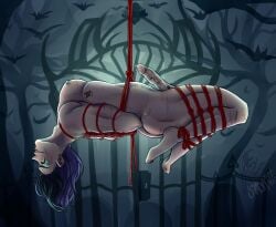 bondage crystal_rose_series dyed_hair gay glowing_eyes guidingkey harness league_of_legends lunamiste male penis pierced_genitals pierced_nipples piercings shibari solo_male suspension suspension_bondage talon_du_couteau withered_rose_talon